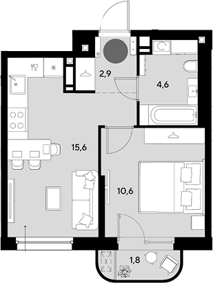 2-комн. квартира, 33.7 м² в ЖК Грейд — фото 2
