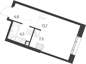 Студия, 25.3 м², 25/30 этаж, ЖК «Родина Переделкино»