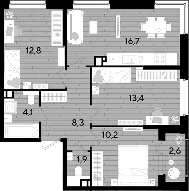 3-комн. квартира, 67.4 м² в ЖК DОГМА ПАРК — фото 2