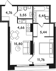 2-комн., 51.42 м², 32/49 этаж, ЖК «СОЛОС»
