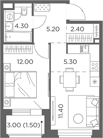 2-комн., 42.3 м², 9/23 этаж, ЖК «Белый Град»