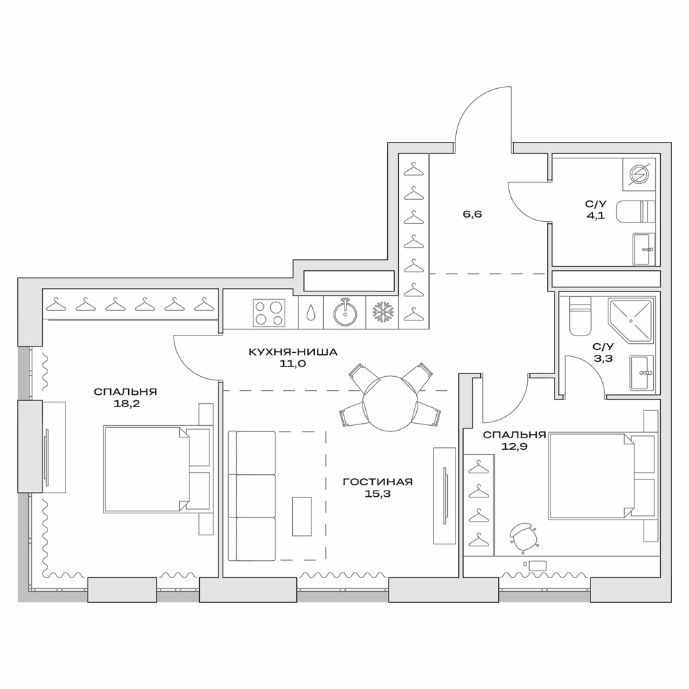 3-комн., 71.4 м², 9/20 этаж, ЖК «Детали»