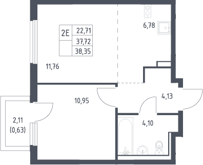 2-комн., 37.72 м², 7/17 этаж, ЖК «Пригород Лесное»