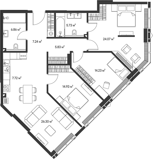 4+ комнаты, 112.91 м², 39/47 этаж, ЖК «Джойс»