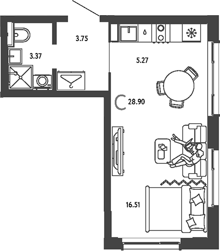 Студия, 28.9 м², 17/25 этаж, ЖК «Страна.Парковая»