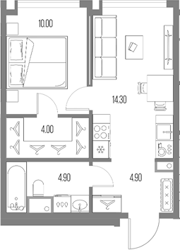 1-комн., 38 м², 15/20 этаж, ЖК «Северный Порт»