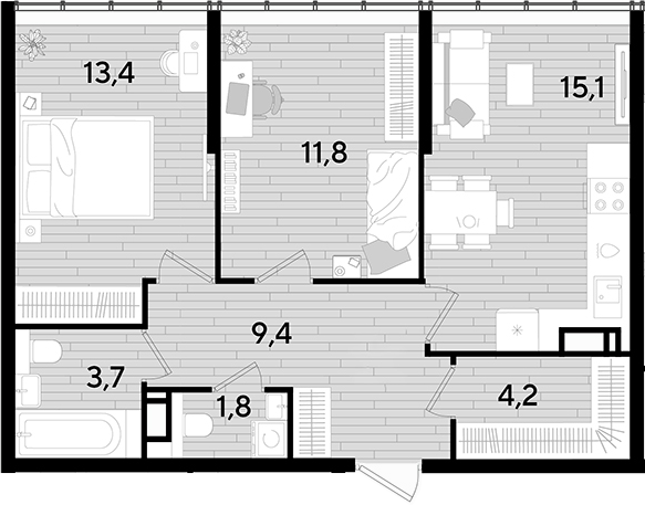 2-комн. квартира, 59.4 м² в ЖК DОГМА ПАРК — фото 2