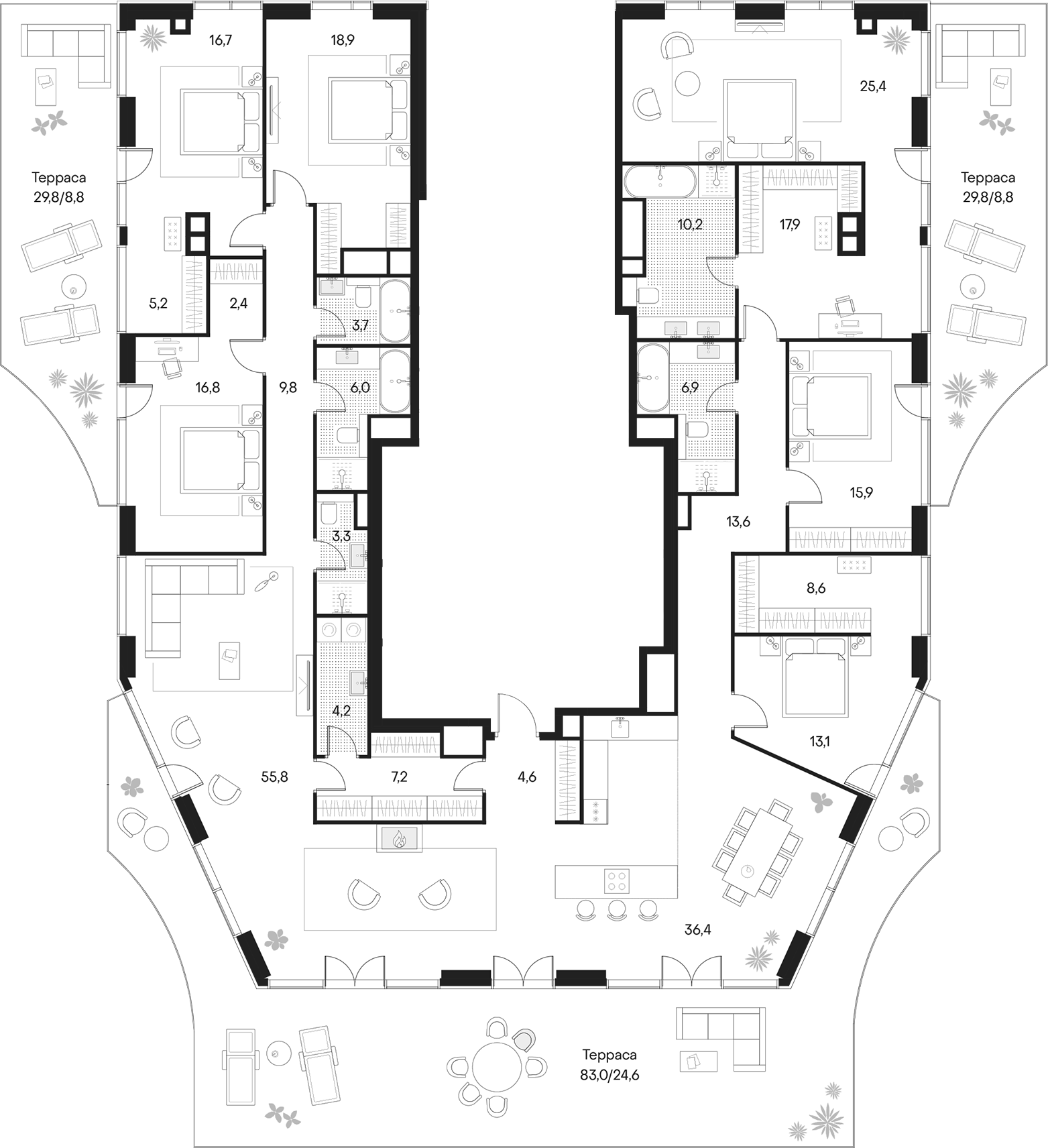 4+ комнаты, 302.8 м², 22/22 этаж, ЖК «Клубный город на реке Примавера»