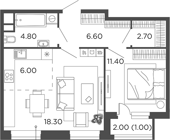 2-комн., 49.8 м², 3/12 этаж, ЖК «Филатов Луг»