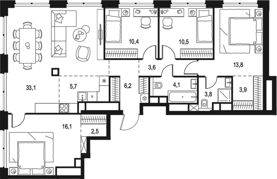 4+ комнаты, 113.7 м², 52/64 этаж, ЖК «Левел Звенигородская»