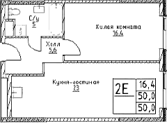 2-комн., 50 м², 14/29 этаж, ЖК «Наметкин Тауэр»