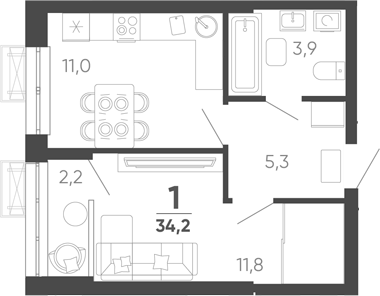 1-комн. квартира, 33.1 м² в ЖК Барса — фото 2