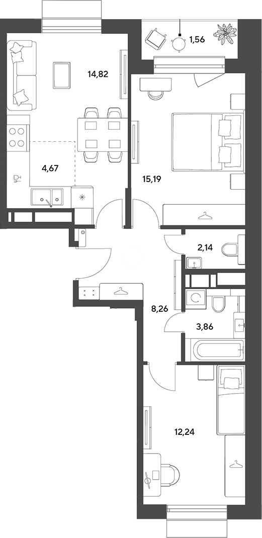 3-комн., 61.18 м², 7/9 этаж, ЖК «Публицист»