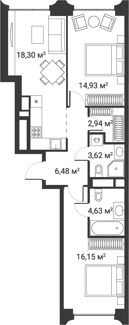 3-комн., 67.05 м², 7/25 этаж, ЖК «Первый Нагатинский»