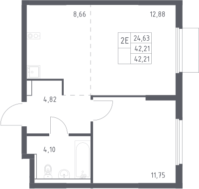 2-комн., 42.21 м², 10/17 этаж, ЖК «Пригород Лесное»