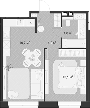 2-комн., 42.5 м², 3/18 этаж, ЖК «Гранд Комфорт»