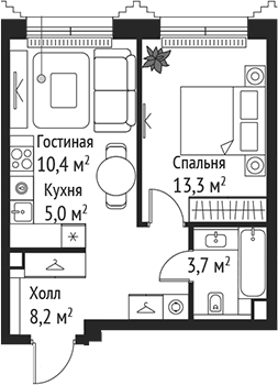 2-комн., 40.6 м², 30/59 этаж, ЖК «СЕТ»