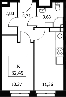 1-комн., 32.45 м², 5/21 этаж, ЖК «Волковская 67»
