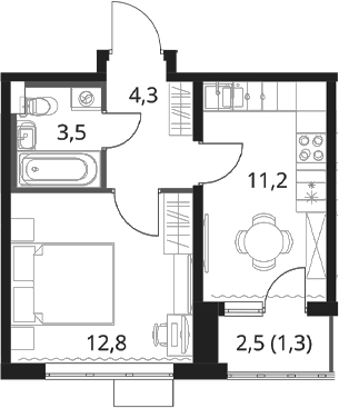 1-комн., 31.8 м², 2/16 этаж, ЖК «1-й Шереметьевский»