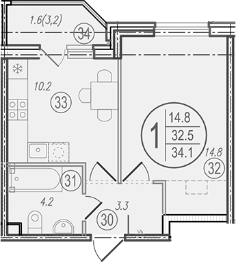 1-комн. квартира, 32.5 м² в ЖК Спортивная деревня — фото 3