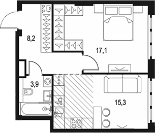 1-комн., 44.5 м², 33/49 этаж, ЖК «Левел Южнопортовая»