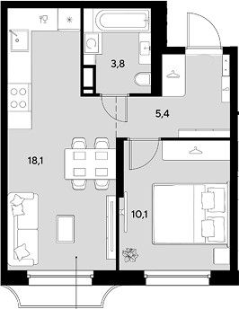 1-комн., 37.4 м², 7/9 этаж, ЖК «Грейд»