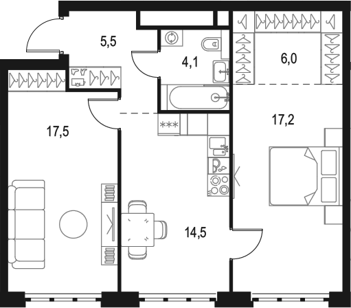 2-комн., 64.8 м², 44/49 этаж, ЖК «Левел Южнопортовая»