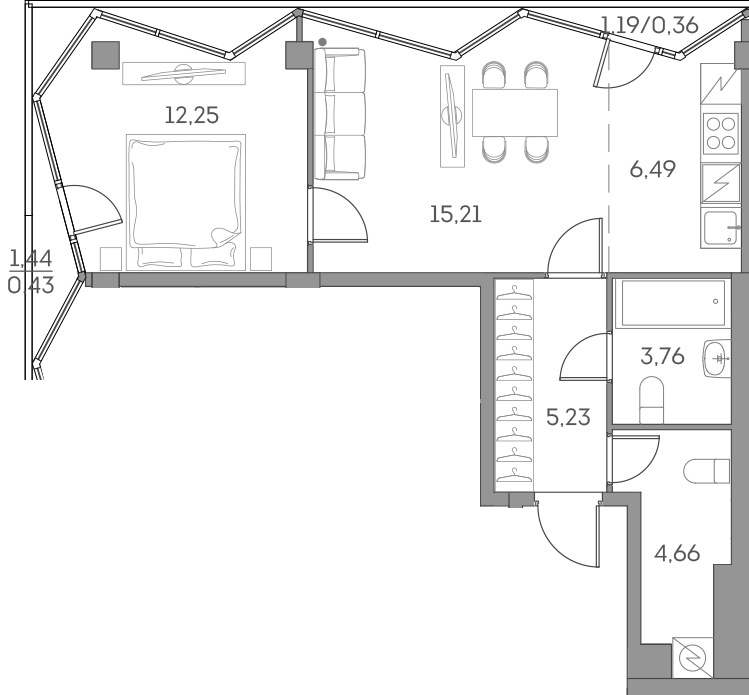 2-комн., 47.6 м², 11/28 этаж, ЖК «Аквилон БИСАЙД 2.0»