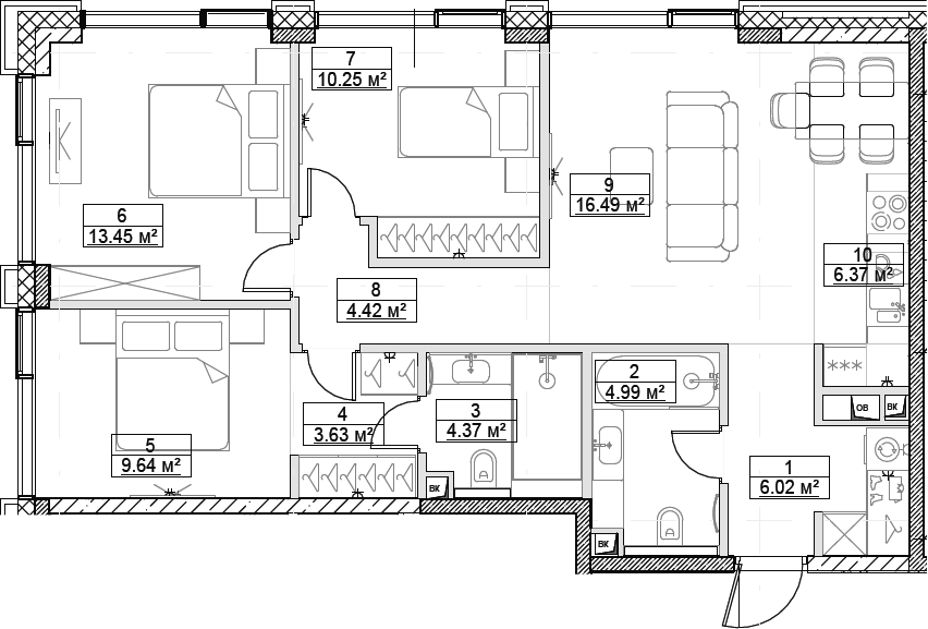 4+ комнаты, 79.63 м², 7/10 этаж, ЖК «Сити Бэй»