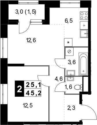 2-комн., 43.7 м², 29/32 этаж, ЖК «1-й Измайловский»