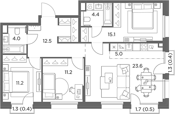 4+ комнаты, 86.9 м², 6/6 этаж, ЖК «Станиславский»