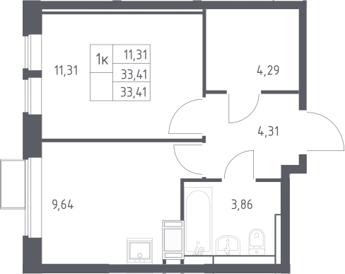 1-комн., 33.41 м², 14/25 этаж, ЖК «Большое Путилково»