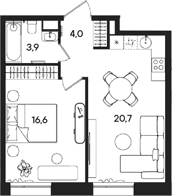 2-комн., 45.2 м², 7/28 этаж, ЖК «СТОУН Райз»