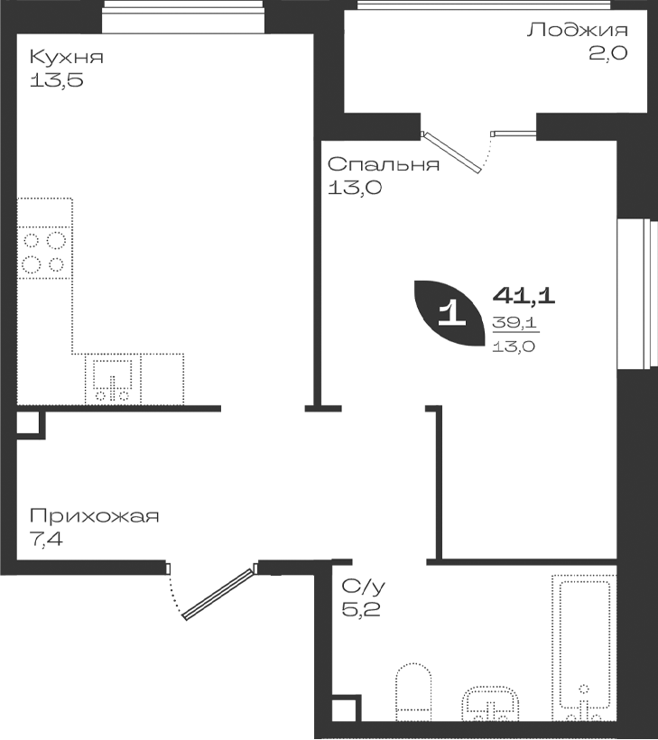 1-комн. квартира, 39.1 м² в ЖК Ботаника — фото 2
