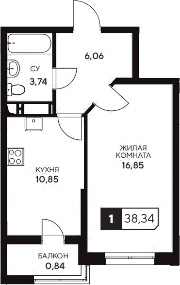 1-комн. квартира, 37.5 м² в ЖК Центральный. Гамма — фото 2