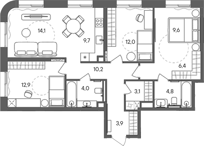 4+ комнаты, 90.7 м², 16/33 этаж, ЖК «СТОУН Сокольники»