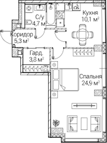 1-комн., 49.36 м², 14/41 этаж, ЖК «СЕЗАР БУДУЩЕЕ»