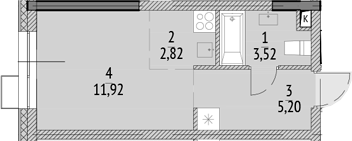 Студия, 23.46 м², 16/21 этаж, ЖК «N'ICE LOFT»