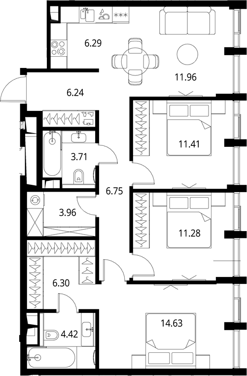 4+ комнаты, 86.95 м², 13/17 этаж, ЖК «Сити Бэй»