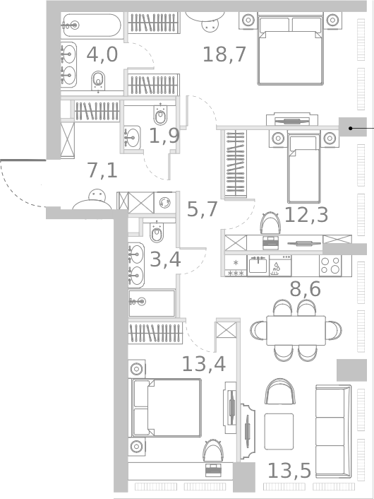 4+ комнаты, 88.6 м², 3/45 этаж, ЖК «Ривер Парк Кутузовский»