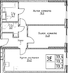 3-комн., 73.2 м², 10/29 этаж, ЖК «Наметкин Тауэр»