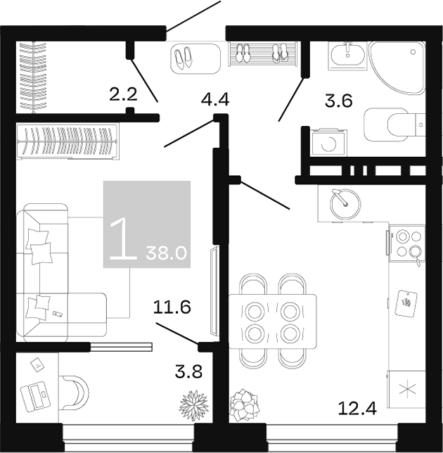 1-комн. квартира, 34.2 м² в ЖК Хозяин Морей — фото 2