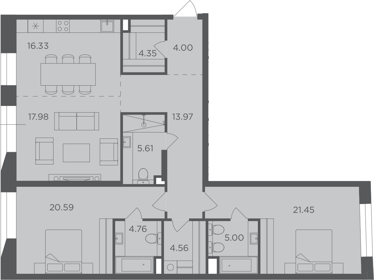 3-комн., 118.84 м², 2/16 этаж, ЖК «FORIVER»
