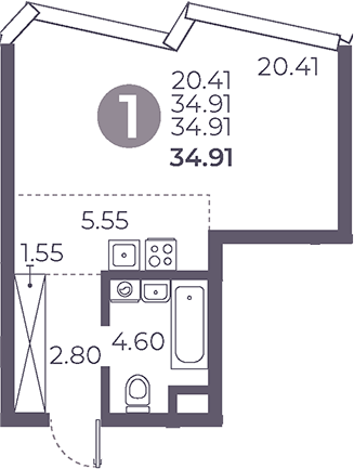 Студия, 34.91 м², 11/39 этаж, ЖК «Мневники от Гранель»