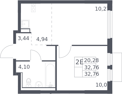 2-комн., 32.76 м², 16/17 этаж, ЖК «Пригород Лесное»
