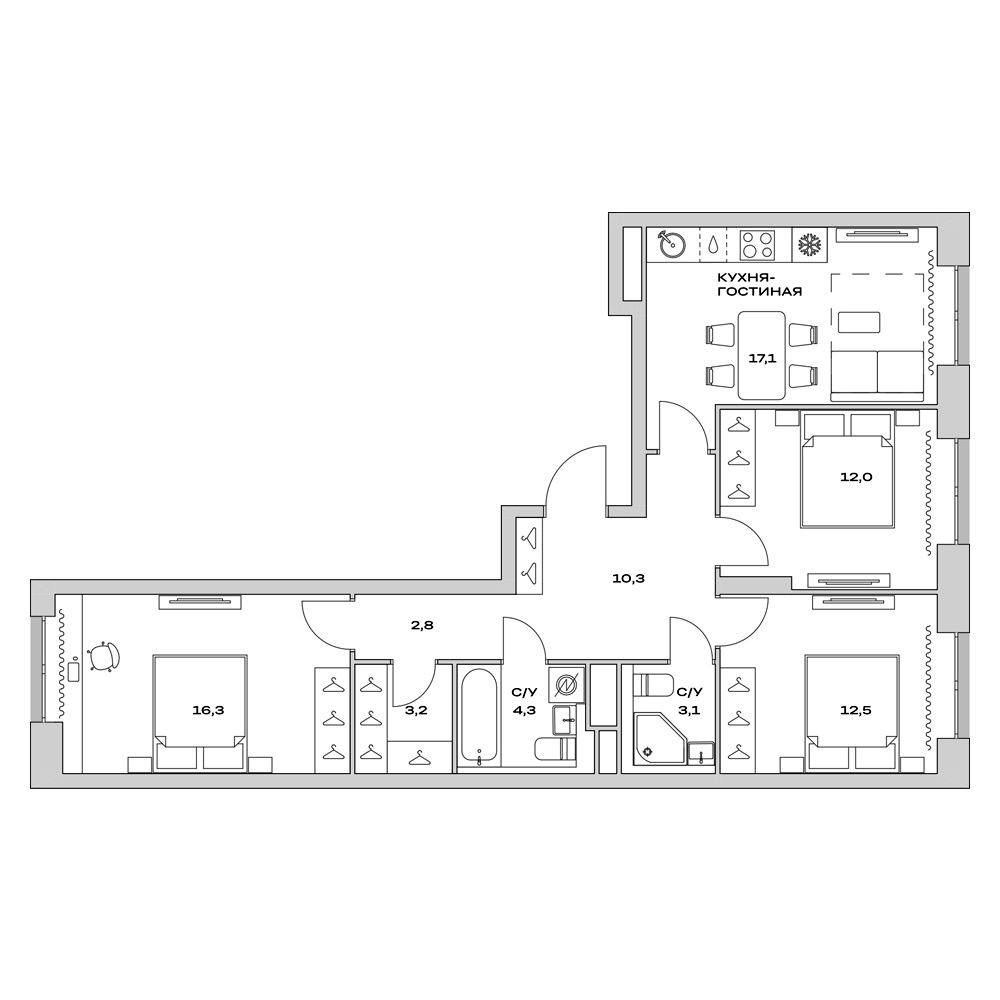 4+ комнаты, 81.6 м², 7/16 этаж, ЖК «Детали»