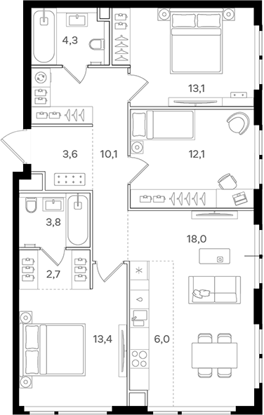 4+ комнаты, 87.1 м², 28/31 этаж, ЖК «НАЗАРЕ»