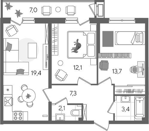 3-комн. квартира, 58 м² в ЖК Рекорд — фото 2