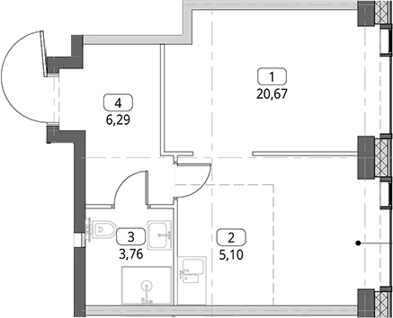 Студия, 35.82 м², 30/56 этаж, ЖК «СИТИДЗЕН»