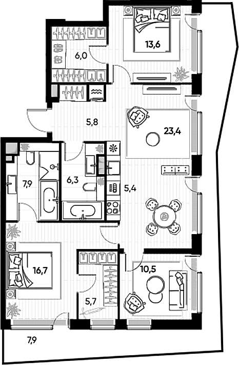 4+ комнаты, 100.03 м², 22/22 этаж, ЖК «ПРАЙД»